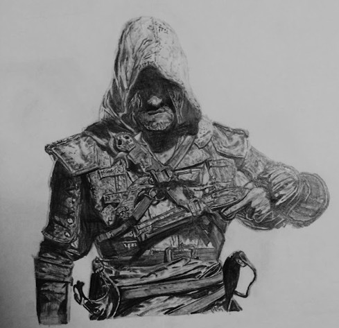 Drawing of a hooded figure