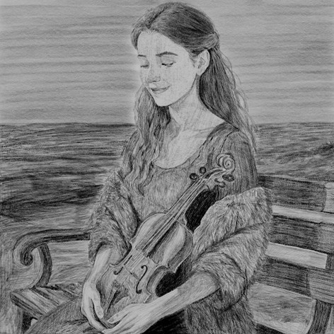 Drawing of a woman with a violin